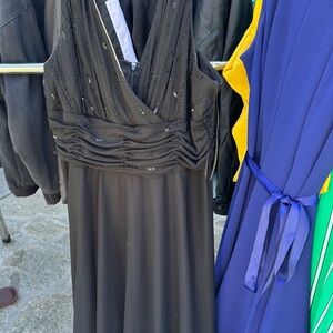 JS Boutique Black Ruched Plunge Maxi Gown